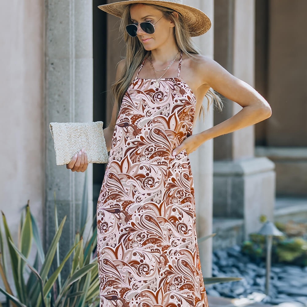 Paisley Halter backless Maxi dress